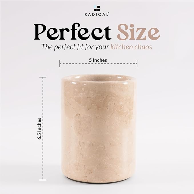 Radicaln Marble Utensil Holder 6.5" Inches Verona Handmade Spoon Holder for Kitchen Counter, Ideal Kitchen Utensils Set Organizer, Farmhouse Kitchens Decor & Cooking Utensil Storage