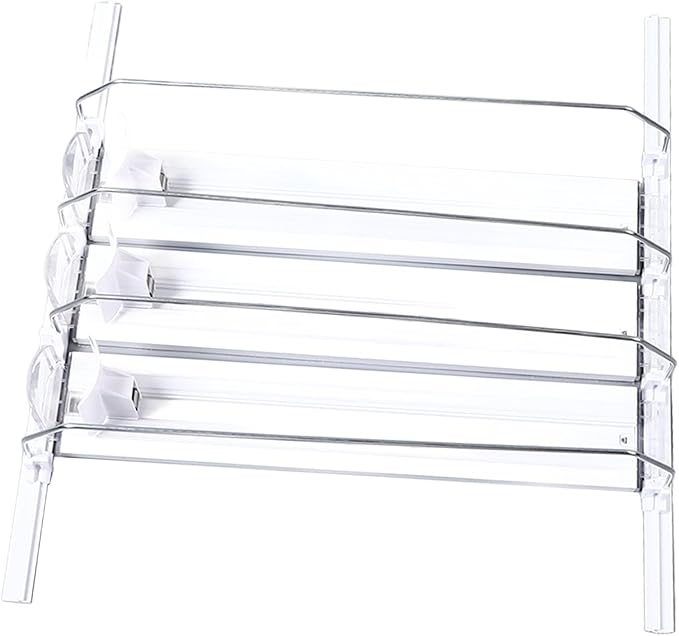 Self Pushing Soda Can Organizer: Fridge Drink Organizer with Automatic Pusher, Width Adjustable E for 12oz, 16oz, 20oz, 38cm (White)