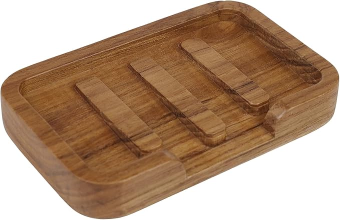 Self Draining Soap Dish by HTB,Teak Wood Soap Holder,Sponge Holder for Kitchen,Soap Saver for Shower, Bathroom, Sink, Kitchen and Countertop