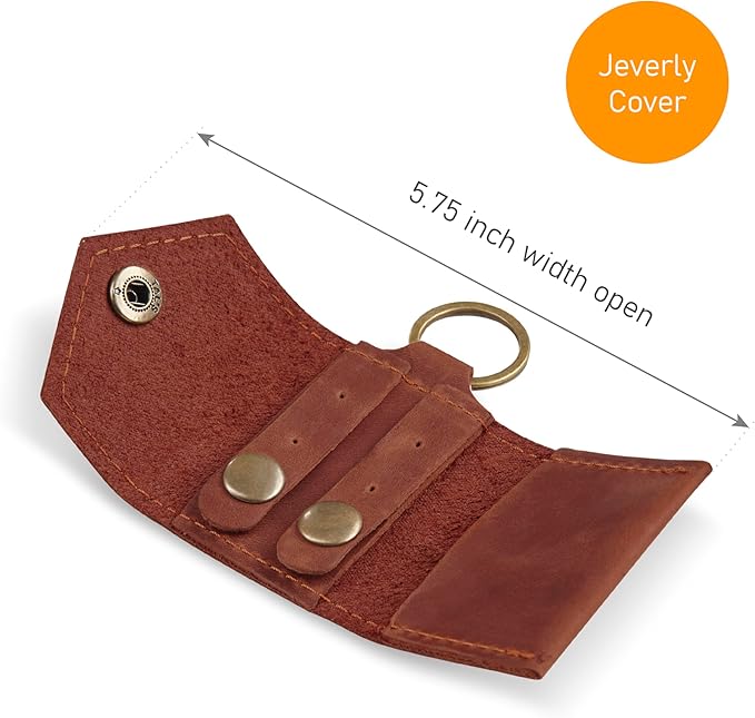 Leather Keychain Earrings Holder, Wedding Travel Case, Engagement Holder, Pouch Bag, Workout and Gym Ring Holder (Cognac)