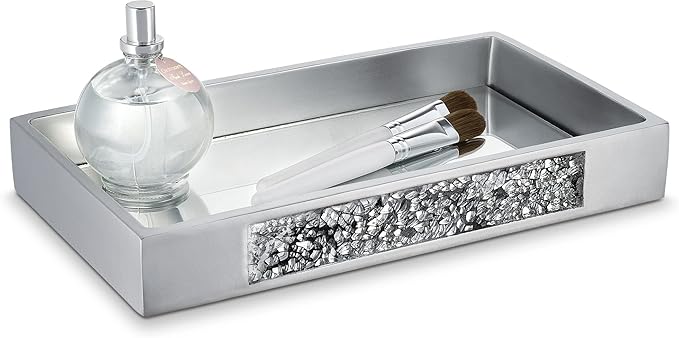 Creative Scents Silver Mosaic Bathroom Tray - Decorative Bathroom Vanity Tray - Perfume Tray for Dresser - Small Rectangle Mirror Tray for Perfume and Makeup - Bling Silver Bathroom Accessories