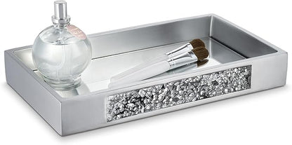 Creative Scents Silver Mosaic Bathroom Tray - Decorative Bathroom Vanity Tray - Perfume Tray for Dresser - Small Rectangle Mirror Tray for Perfume and Makeup - Bling Silver Bathroom Accessories