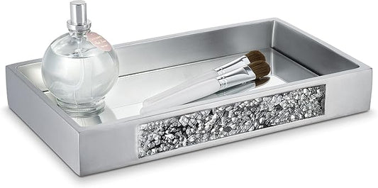 Creative Scents Silver Mosaic Bathroom Tray - Decorative Bathroom Vanity Tray - Perfume Tray for Dresser - Small Rectangle Mirror Tray for Perfume and Makeup - Bling Silver Bathroom Accessories