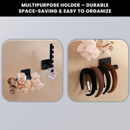 6 Slots Adhesive Hat Hooks for Wall | Multipurpose Black Headband Organizer for Girls & Adhesive Wall Hook for Toy Organization | Plastic Hat Hooks for Wall Adhesive Hat Accessories Holds 12 Hats
