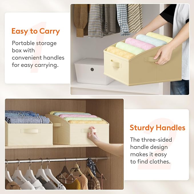 Lifewit Trapezoid Closet Storage Bins for Shelf, 6 Packs Non-woven Closet Organizer Baskets with Handles, Foldable Clothes Containers Boxes for Clothing, Book, Purse, 16L, Medium, Beige