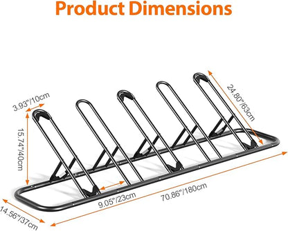Mr IRONSTONE Floor Bike Rack for Garage, Indoor/Outdoor Storage Stand, Bicycle Parking Rack for Mountain, Road and Kids Bikes (Black, 5-Slot)