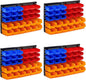 30-Bin Wall Mounted Storage Bins Kit, Tool Organizer Rack, Garage Hardware Organizer, Parts Storage Bins, DIY Combination 4 Set (Red & Blue & Orange Type)