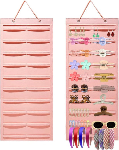 Hanging Hair Claw Clips Organizer, 31.4 x 12 inch Hair Clip Organizer for Women for Closet and Wall Option for Fashion Lovers and Home Organizers (Pink)