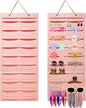 Hanging Hair Claw Clips Organizer, 31.4 x 12 inch Hair Clip Organizer for Women for Closet and Wall Option for Fashion Lovers and Home Organizers (Pink)
