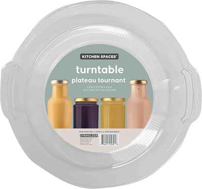 Kitchen Spaces Large Lazy Susan Organizer Bin, Pantry Rack or Deep Cabinet Turntable Shelf Storage, High Sides to Prevent Spills, BPA-Free Plastic, Clear and Sturdy with Full Spin