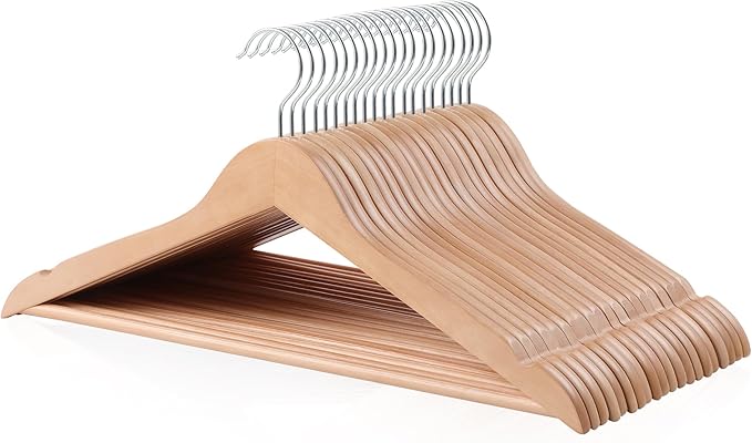 Amazon Basics Wood Suit Clothes Hangers for Closet Organizer, Natural, 20-Pack