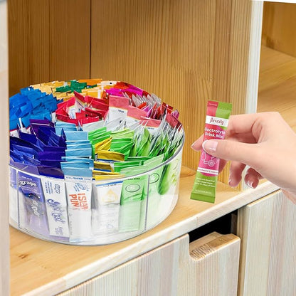 Drink Packet Organizer for Powdered Drink Mix,Powder Packet,Water Packet,Water Flavor Packet,hydration packets, Lazy Susan 360° Turntable Organizer for Drink Mix Necessities