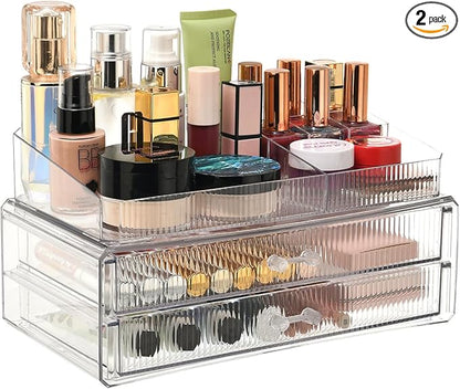 ZHIAI stackable storage drawers, acrylic storage rack, cosmetics and beauty products organizer, suitable for makeup room, bathroom, pantry, home bedroom storage