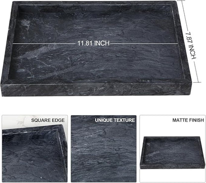 Natural Marble Tray for Bathroom - 12"x 8" x 1.2" Natural Marble Serving Tray, Elegant Marble Vanity Organizer for Bathroom, Kitchen, and Home Décor