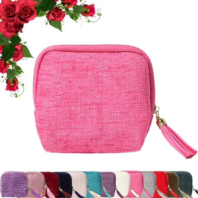 Travel Jewelry Case, Portable Foldable Box Mini Jewelry Travel Bag with Tassel Zipper Design, Soft Velvet Organizer Pouch for Bangle, Five Compartments