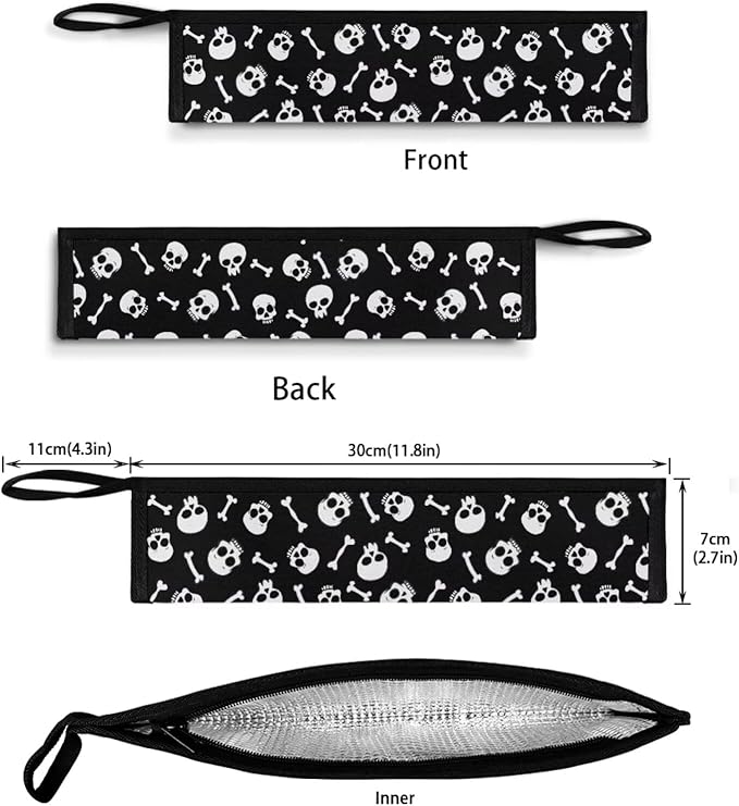 COEQINE Skull Portable Utensils Case Black Halloween Decoration Kitchen Decoration Foldable Cutlery Pouch Chopsticks Pouch With Zipper for Travel