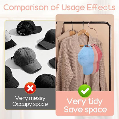 2 Pack Hat Hangers for Closet, Holds 20 Baseball Caps Sturdy Rose Gold Cap Holder Space-Saving Hat Rack Organizer for Wall or Rod Mount