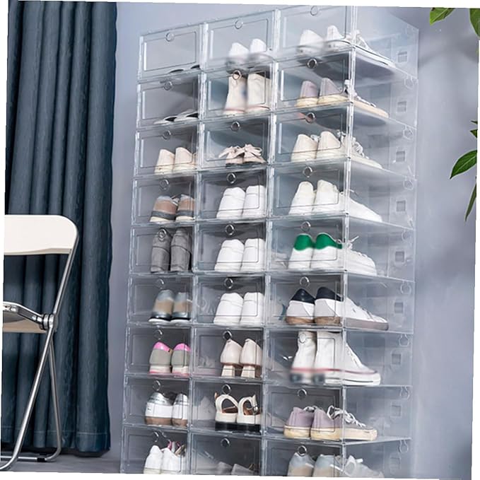 4pcs Transparent Shoe Storage Boxes Stackable Sneaker Organizer Container with Convenient Cover for High Heels Boots and Item Storage