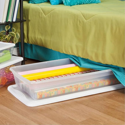 Sterilite 18 Pack Storage Box, 41 Quart Stackable Tote, Clear Plastic Container with Secure Snapping Lids for Home and Office Organization, White