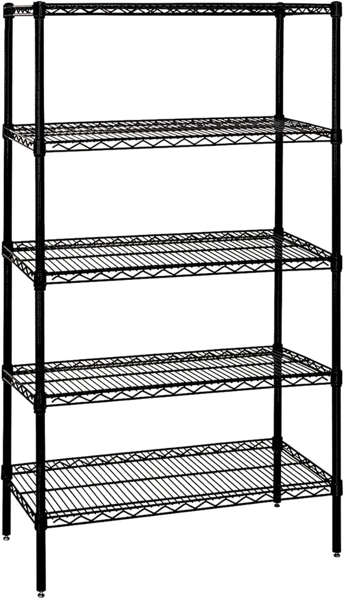 Quantum Storage Systems WR74-3042BK-5 Wire Shelving Starter Kit, 42" W x 30" D x 74" H, 600 lbs Capacity, Carbon Steel, Epoxy Coated, Black, NSF