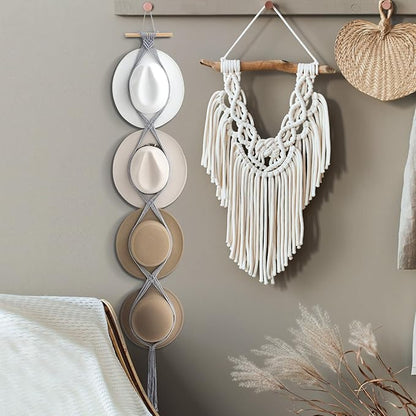 Yulejo Macrame Hat Hangers Boho Hat Rack Cowboy Hat Hanger Back of Door Hat Organizer (Gray,Four Hats Style)