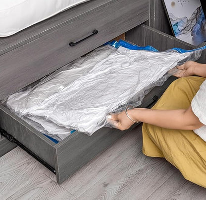 5 Pieces Vaccum Storage Bags With Manual Pump I Airtight and Reusable Space Saver Double Ziplock Compression Bags I Jumbo Size, Large Size, Medium Size