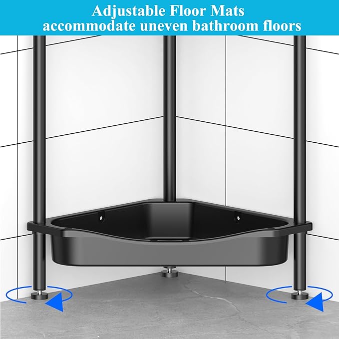 HuggieGems 4 Tier Floor Standing Corner Shower Caddy Organizer Shelf with Hooks, Bathroom Shelves Stand Rack, Jet Black