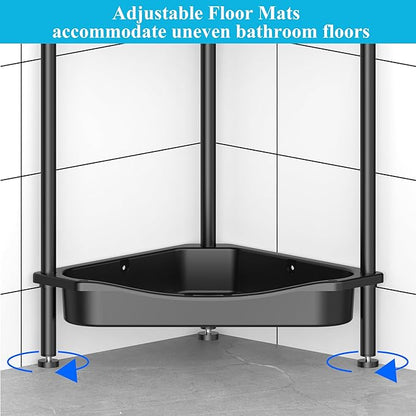 HuggieGems 4 Tier Floor Standing Corner Shower Caddy Organizer Shelf with Hooks, Bathroom Shelves Stand Rack, Jet Black