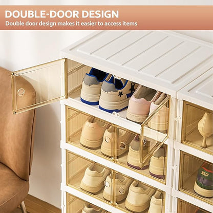 SYNCVIBE Collapsible Shoe Rack Organizer 9 Tiers-36 Pairs Foldable Shoe Cabinet with Doors, Large Plastic Folding Shoe Cabinet, Easy Assembly Shoe Shelves Organizer for Entryway, Living Room