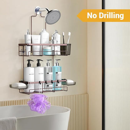 AKTECKE Shower Caddy Hanging Bathroom Organizer: Rustproof Shelf for Inside Shower - No Drilling, Over Showerhead - Bath Shelves for Shampoo, Soap - Bronze