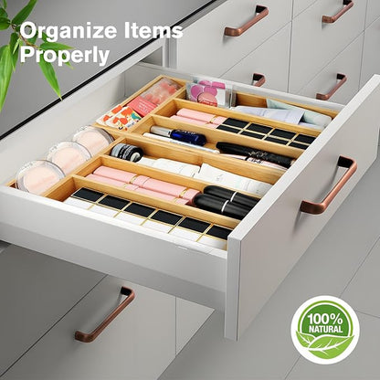 shenee Small Silverware Organizer, Bamboo Drawer Organize, Bamboo Silverware Drawer Organizer, Spoon Flatware Storage with Grooved Drawer Dividers