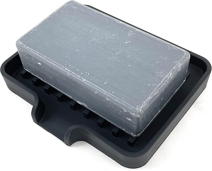 Silicone Soap Dish Tray and Sponge Holder with Drain Chute, Rectangular, Kitchen and Bathroom Sink Organizer (Black, 5.2"x4" (Set of 2), 7.2 Ounces)