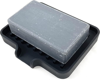 Silicone Soap Dish Tray and Sponge Holder with Drain Chute, Rectangular, Kitchen and Bathroom Sink Organizer (Black, 5.2"x4" (Set of 2), 7.2 Ounces)