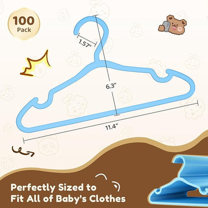 VILICK Plastic Kids Hangers - 100 Pack Non-Slip Baby Clothes Hangers for Closet, Toddler & Newborn Clothing Pants, Skirts, Coats (Blue)