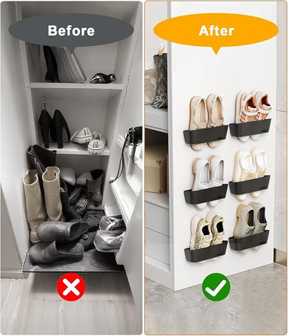 Wall Mounted Shoe Rack, Adhesive & Drill Mount Hanging Shoe Organizer, Plastic Shoe Storage for RV, Camper, Closet & Door, Patent Protected, PATENT PROTECTED, Black-8Pack