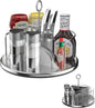 Yukon Glory Stainless Steel Rotating Condiment Caddy, Lazy Susan Utensil Caddy with Napkin Holder, BBQ Grill Caddy for Outdoor Patio Table & Picnic