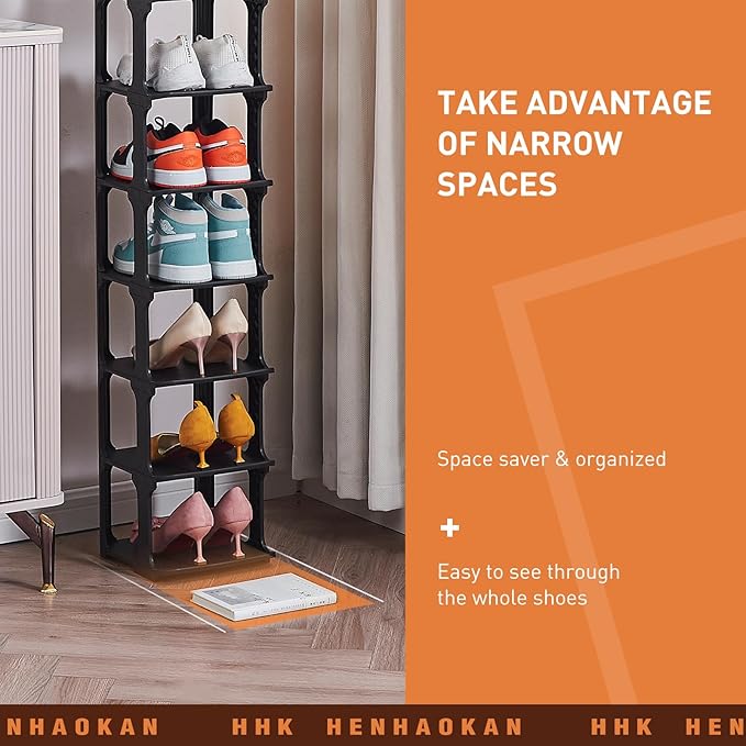 5 Tiers Vertical Shoe Rack, Narrow Free Standing Shoe Storage Organizer for Entryway and Small Closet, Stackable Shoe Holder Shelf Stability DIY, Black