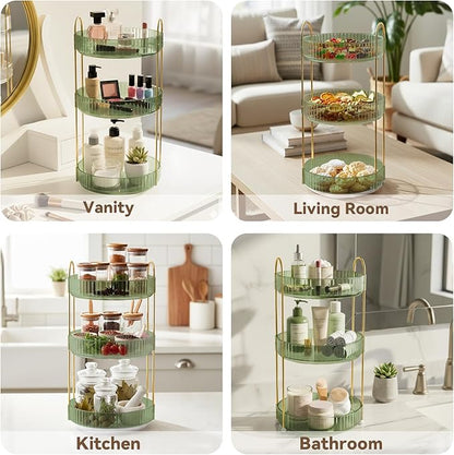360° Rotating Makeup Organizer for Vanity, 3 Tier Perfume Organizers Skincare Organizers and Storage for Bathroom Countertop, Spinning Cosmetic Organizer for Bedroom Dresser Counter (Green)