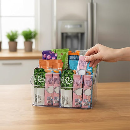 Drink Packet Organizer, Powdered Drink Mix,Powder Packet,Acrylic Water Flavor Packet Organization Container with Removable Dividers for Storage Bins for Kitchen Cabinet, Pantry,Office