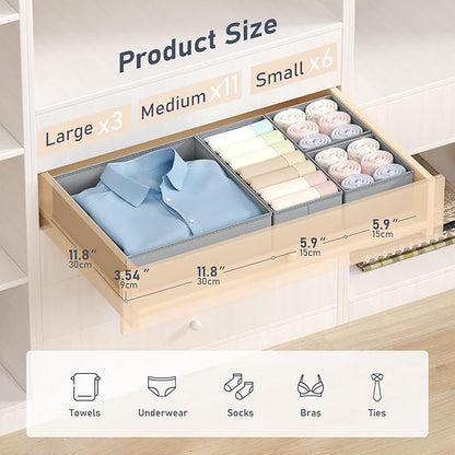 DIMJ Drawer Organizer Clothes Storage - 20 Pack Baby Dresser Organizer for Nursery, Foldable Closet Drawer Organizer Bins for Bedroom Organization, Fabric Storage Dividers for Socks, Underwears, Bras