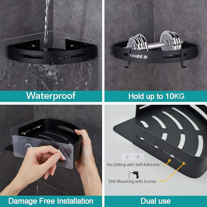 Adhesive Corner Shelf Bathroom Shower Caddy Organizer for Kitchen Toilet No Drilling 2-Tier Bathroom Corner Shelves Shower Caddies