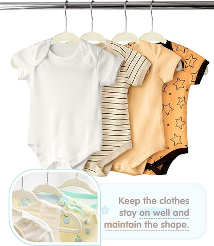 VIS'V Baby Hangers, 11 Inch Velvet Kids Hangers with 6 Pcs Clothes Size Dividers, Infant Toddler Nursery Closet Organization, Non Slip, Beige, 30 Pcs