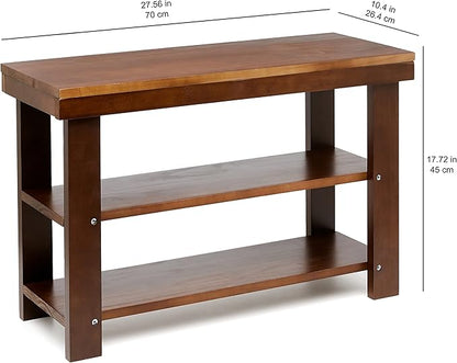 Amazon Basics Sturdy Solid Pine Wood Entryway Bench with Shoe Storage Organizer Rack, Espresso, 10.4"D x 27.56"W x 17.72"H