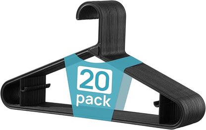 Vtopmart 20 Pack Plastic Clothes Hangers, 16.7in Standard StackFit Hangers for T-Shirt, Coats, Jackets, Sweaters, Non-Slip Slim Hanger with Hooks, Space-Saving in Closet, Durable Clothes Organizers