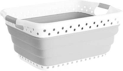 Lavish Home Collapsible Plastic Laundry Basket - Space-Saving Portable Clothes Hamper with Comfort Grip Handles for Laundry Room Organization and Storage (Gray)