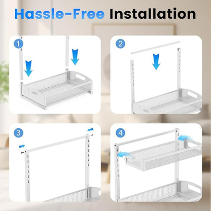 Petiza Metal Under Sink Organizer, Pull Out Cabinet Organizer Rack with Silk-Smooth Bottom Drawer, 5-Level Adjustable, Multi-Purpose Storage Shelf for Bathroom, Kitchen, Vanity, Pantry (2-Pack)