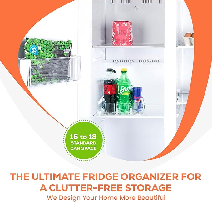 Upgraded Premium Drink Organizer for Fridge. Ultra Space Saving Soda Can Organizer for refrigerator with Larger Stopper Height and Automatic Pusher with Locking Feature. Holds 15 Cans (3 Rows, White)