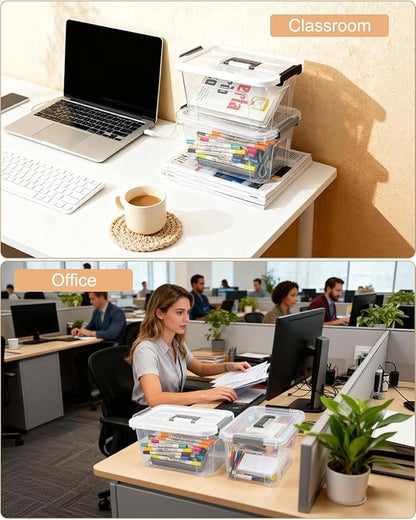 AREYZIN Plastic Storage Bins With Lids,6 Pack Storage Organizer Bins,7 Quart Stackable Storage Basket with Lid and Gray Handle Buckle Easy for Home Office Organization,with Clear Lids