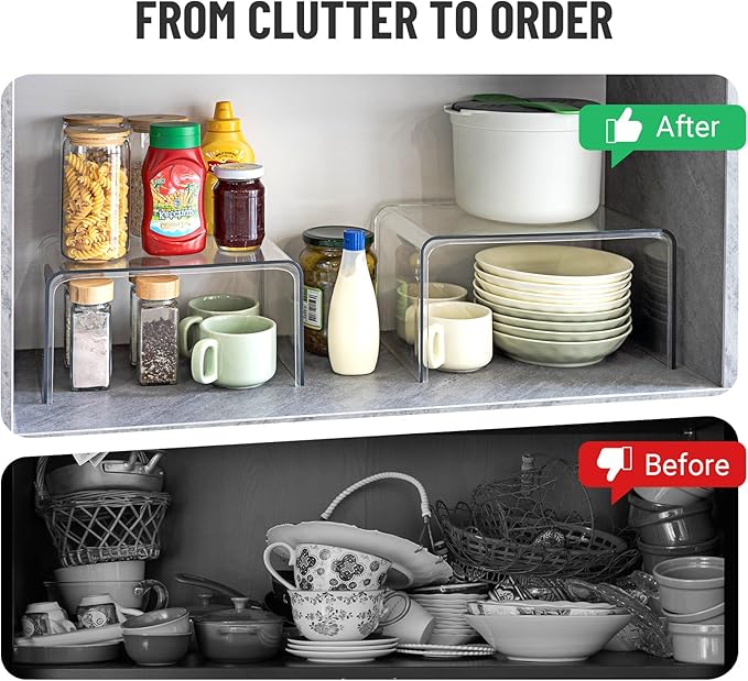 Clear Spice Rack Shelves, Pantry Organizers and Storage Set of 4, Display Shelf Organizer, Room Bathroom Desk Shelf Countertop Organization and Storage, Ideal for Kitchen Cabinet Organizer Shelf