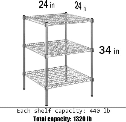 24" Deep x 24" Wide x 34" Height Wire Shelving Kit | 3-Tier | NSF Commercial Storage Rack Unit